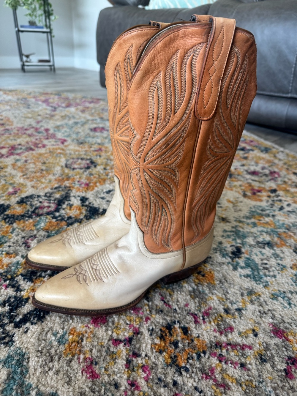 Vintage Larry Mahan El Paso Two-Tone Leather Cowboy Boots 7.5 M Western - Picture 10 of 10
